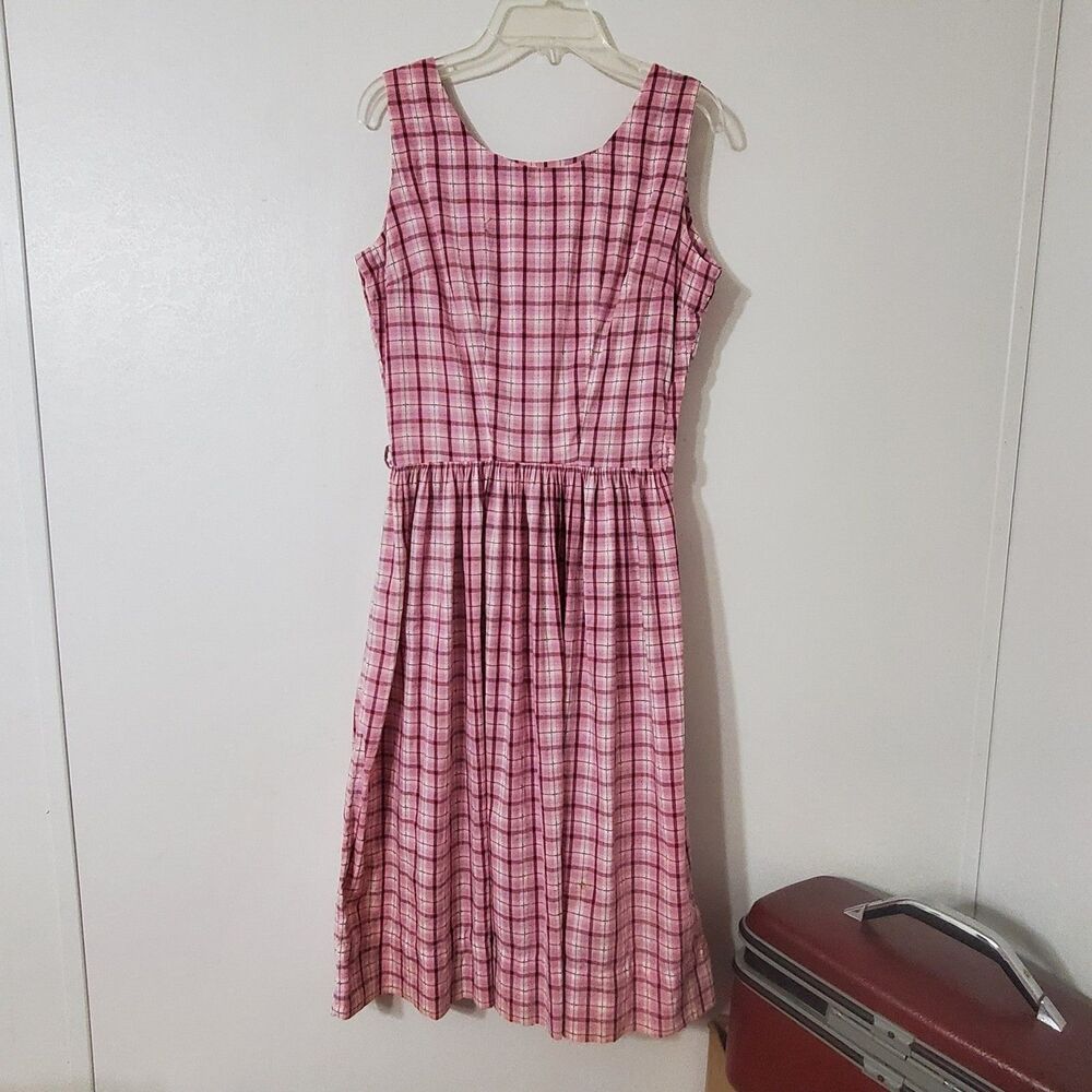 Vintage Homemade Womens Dress Waist Dress Shades Of Pink Check